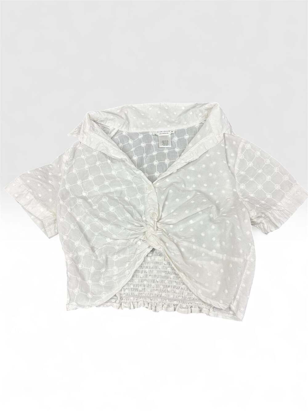 Kirious Los Angeles White 100% Cotton Eyelet Short Sleeve Button Up Crop Top